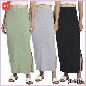 High Waisted Ribbed Maxi Skirt 3-Pack with Side Slit - Pencil Style
